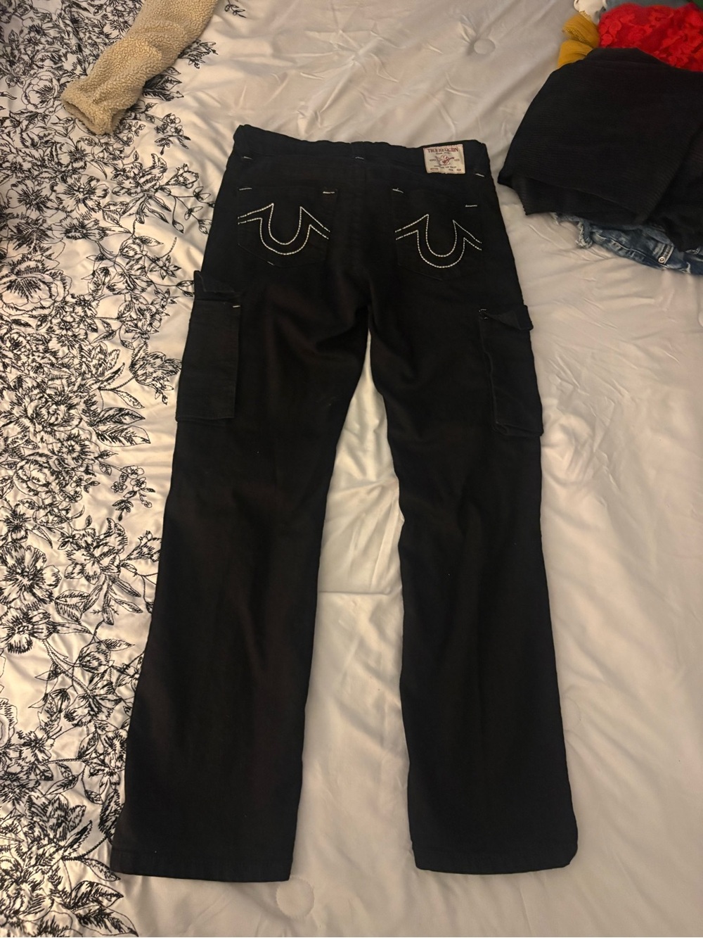 True Religion Black Men's Cargo Pants with Signature Stitch